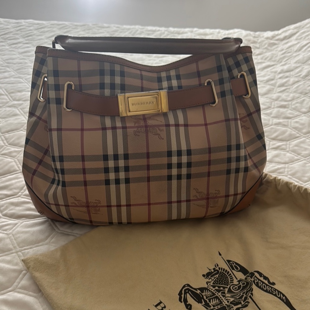 Burberry Classic Check Shoulder Bag in Tan and Brown